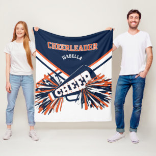 Navy Blue, Orange & White 📣 Cheerleader Fleece Blanket