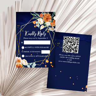 Navy blue orange white roses wedding RSVP