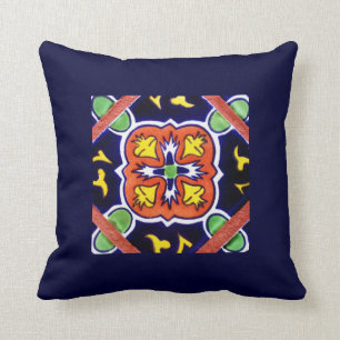 Navy Blue, Orange, Yellow Southwestern Throw Pillo Pillow