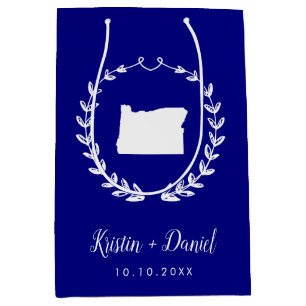 Navy Blue Oregon Map Wedding Welcome Swag Medium Gift Bag
