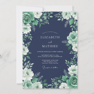 Navy Blue Ornate Floral Wedding Invitation
