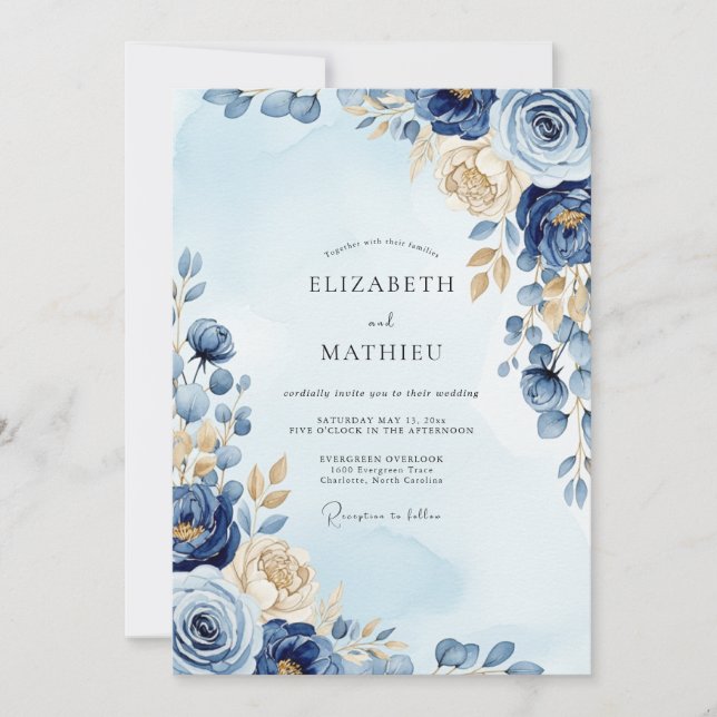 Navy Blue Ornate Winter Wedding Invitation (Front)
