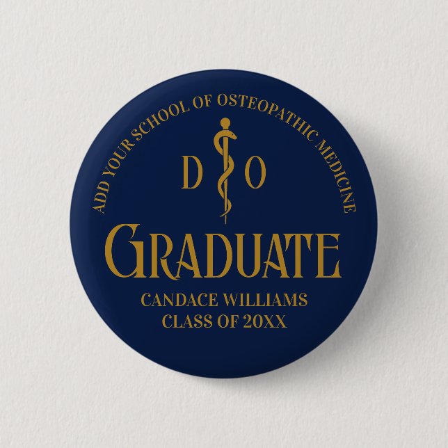Navy Blue Osteopathic Medical School Graduation 2 Inch Round Button (Front)