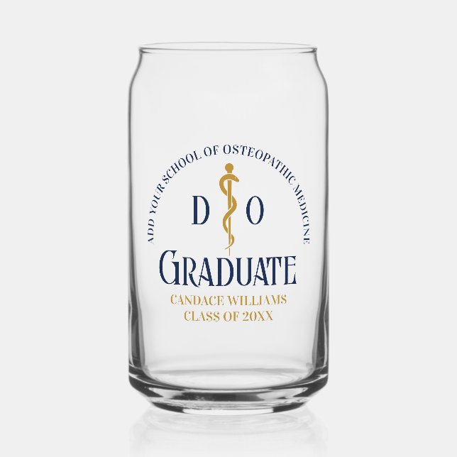 Navy Blue Osteopathic Medical School Graduation Can Glass (Front)