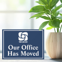 Navy Blue Our Office Has Moved Business Logo