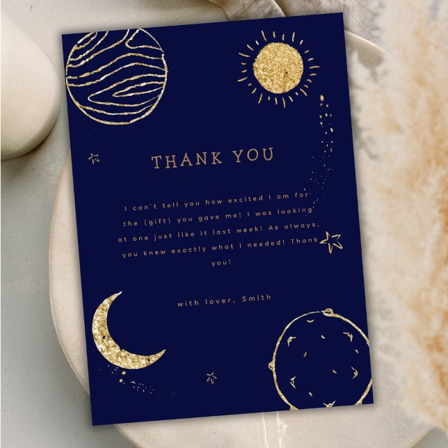 Navy Blue Outer Space Moon Star Boy Baby Shower Thank You Card (Navy Blue Outer Space Moon Star Boy Baby Shower Thank You Card)