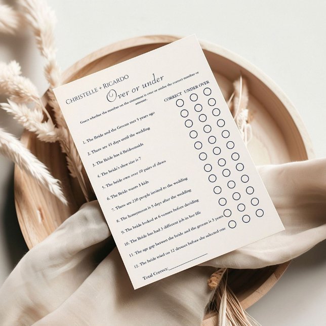 Navy blue Over or under bridal shower game Announcement (Creator Uploaded)