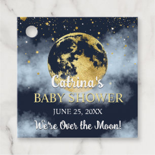 Navy Blue Over the Moon and Stars Baby Shower Favour Tags