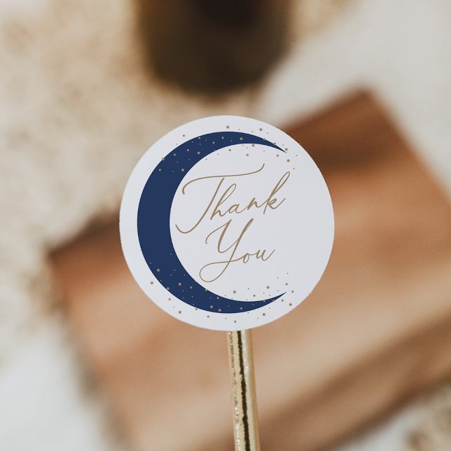 Navy Blue Over the Moon Boy Baby Shower Classic Round Sticker (Creator Uploaded)