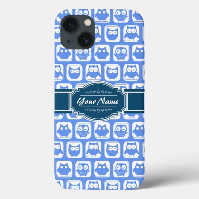 Navy Blue Owl Personalized Name Case-Mate iPhone Case (Back)