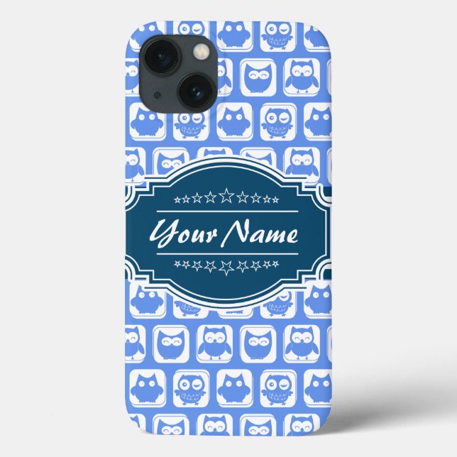 Navy Blue Owl Personalized Name Case-Mate iPhone Case (Back)