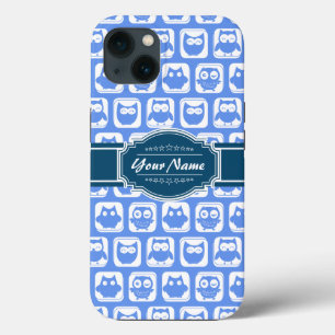 Navy Blue Owl Personalized Name iPhone 13 Case