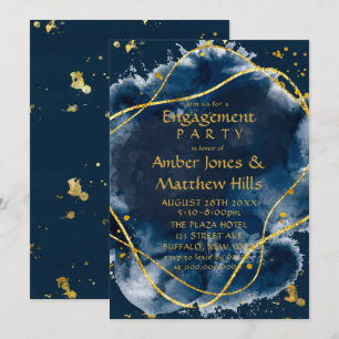 Navy Blue Paint Gold Engagement Party Invitation