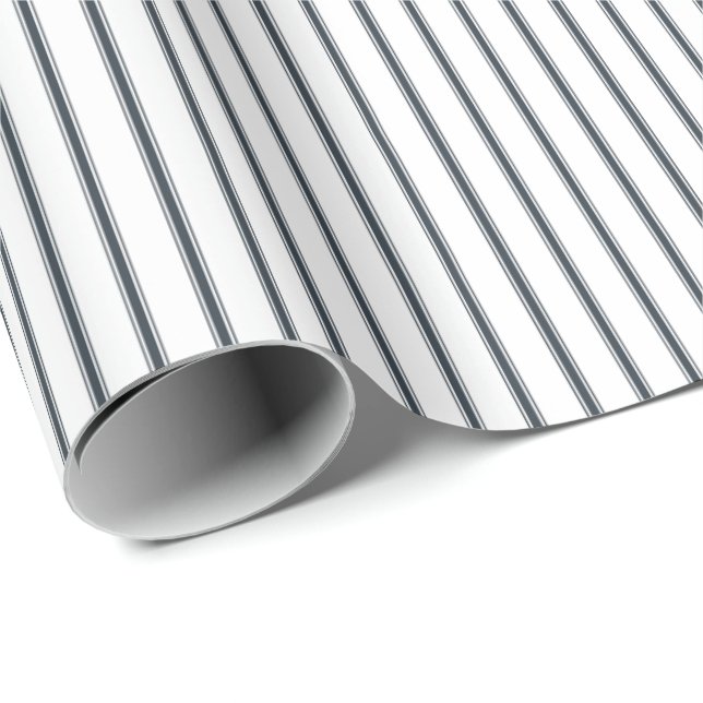 Navy Blue Paintbrush Thin Ticking Stripes Wrapping Paper (Roll Corner)