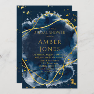 Navy Blue Painted Gold Bridal Shower Invitation