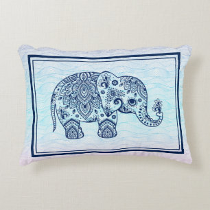 Navy-Blue paisley Elephant Illustration Accent Pillow