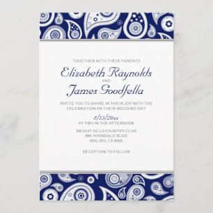 Navy Blue Paisley Wedding Invitations
