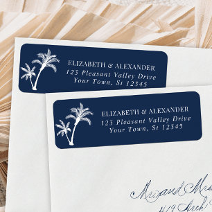 Navy Blue Palm Tree Wedding Return Address