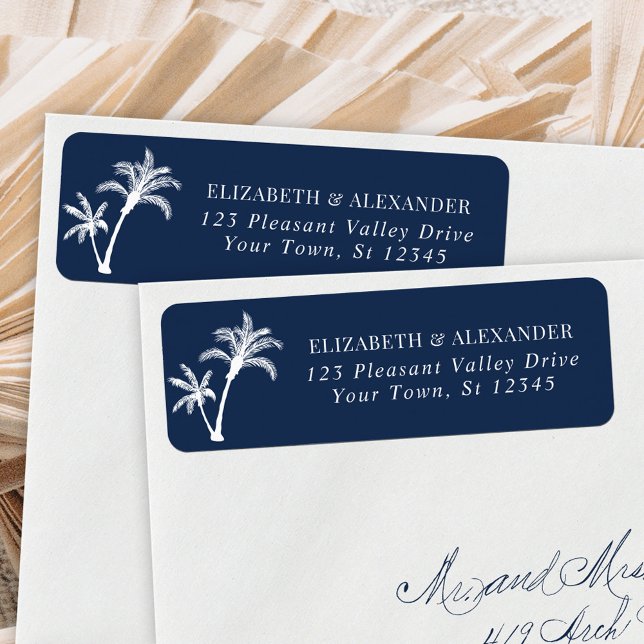 Navy Blue Palm Tree Wedding Return Address (Creator Uploaded)