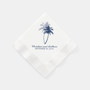 Navy Blue Palm Trees Beach Wedding Napkin