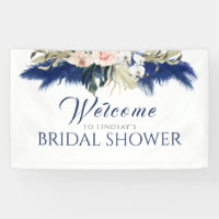 Navy Blue Pampas Grass Bridal Shower Welcome