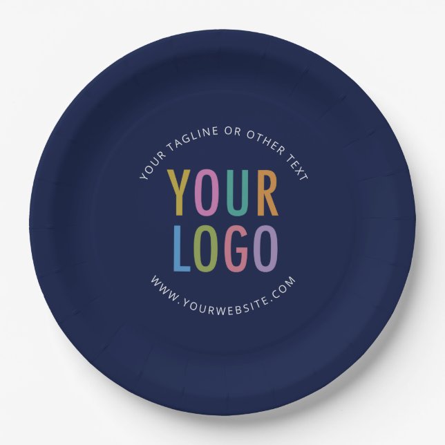 Navy Blue Paper Plates Custom Business Logo Bulk (Front)