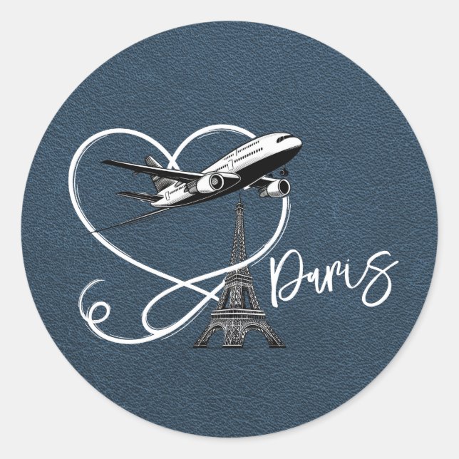Navy Blue Paris Passport  Classic Round Sticker (Front)