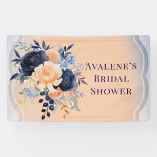 Navy Blue Peach Painted Floral Bridal Shower Banner
