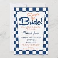 Navy Blue Peach Retro 50s Bridal Shower Invitation
