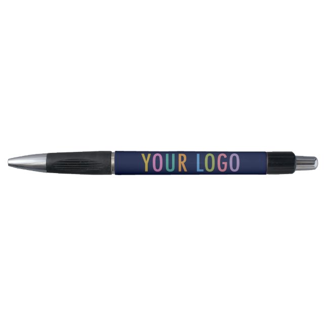 Navy Blue Pen with Grip Black Ink Business Logo (Front)