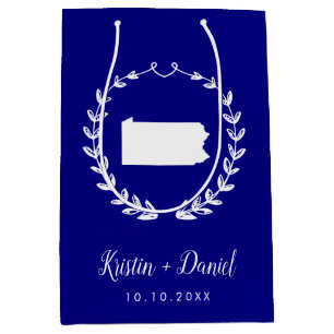 Navy Blue Pennsylvania Map Wedding Welcome Swag Medium Gift Bag