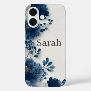 Navy Blue Peonies iPhone Case
