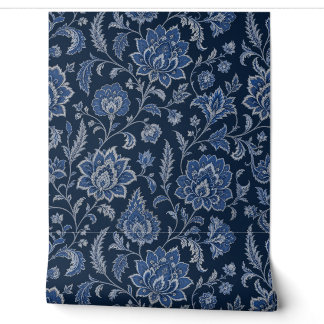 Navy Blue Persian Floral Wallpaper