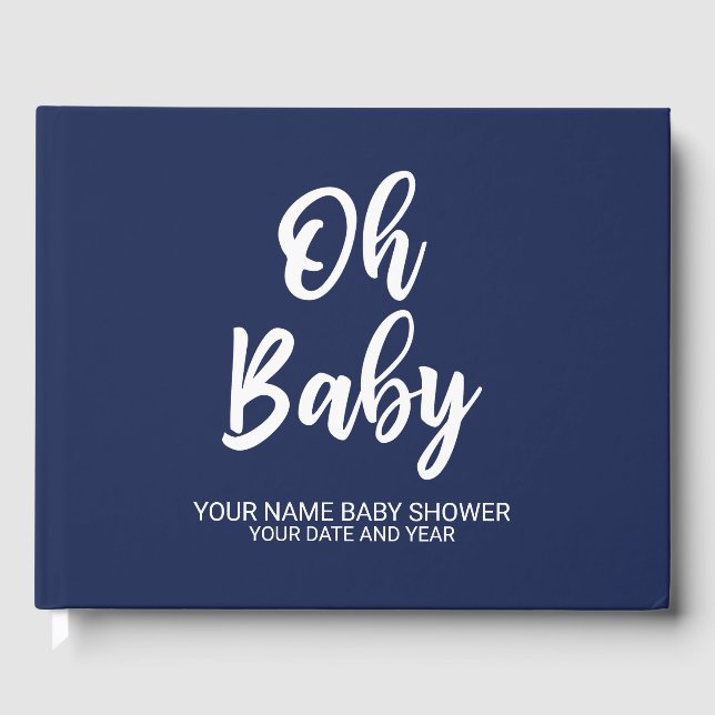Navy Blue Personalized Baby Shower Guestbook (Front)