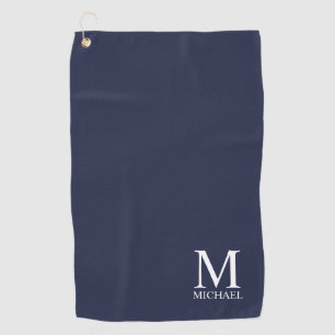 Navy Blue Personalized Classic Monogram and Name Golf Towel
