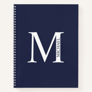 Navy Blue Personalized Elegant Monogram and Name Notebook