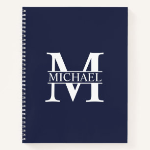 Navy Blue Personalized Elegant Monogram and Name Notebook