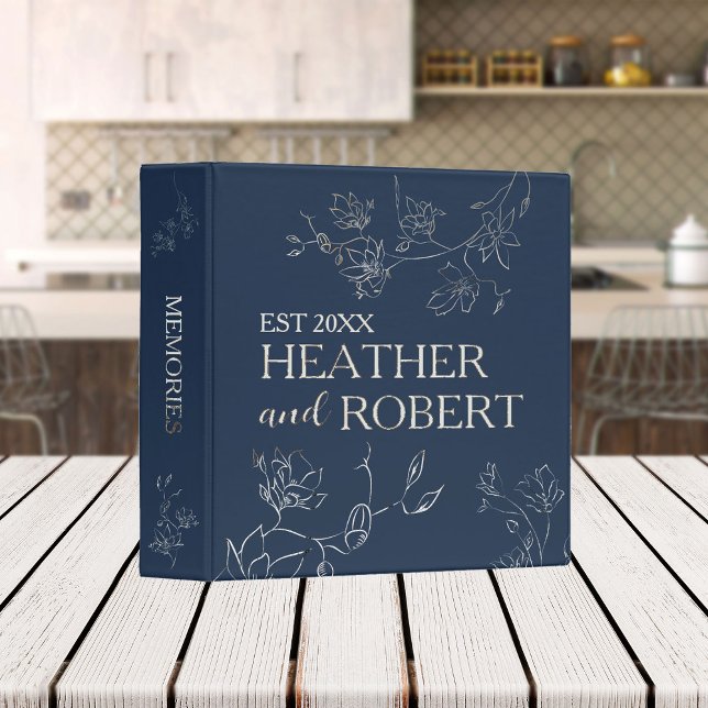 Navy Blue Personalized Floral Boho Simple Wedding Binder (Creator Uploaded)