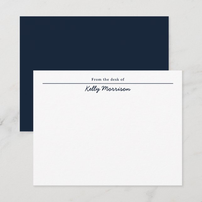 Navy Blue Personalized From the Desk Of Card (Front/Back)