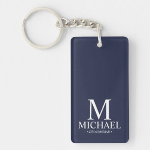 Navy Blue Personalized Groomsman Name and Monogram Keychain