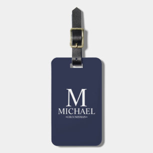Navy Blue Personalized Groomsman Name and Monogram Luggage Tag