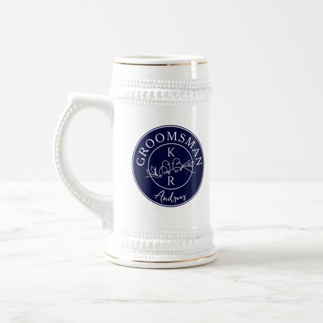 Navy Blue Personalized Groomsmen Beer Stein (Left)