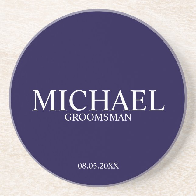 Navy Blue Personalized Groomsmen Coaster (Front)