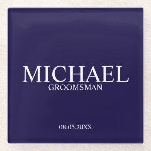 Navy Blue Personalized Groomsmen Glass Coaster
