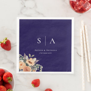 Navy Blue Personalized Initial Wedding Napkins