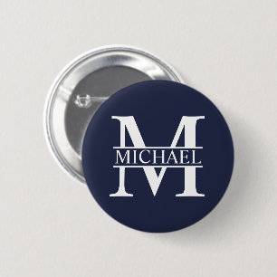 Navy Blue Personalized Monogram and Name 2 Inch Round Button
