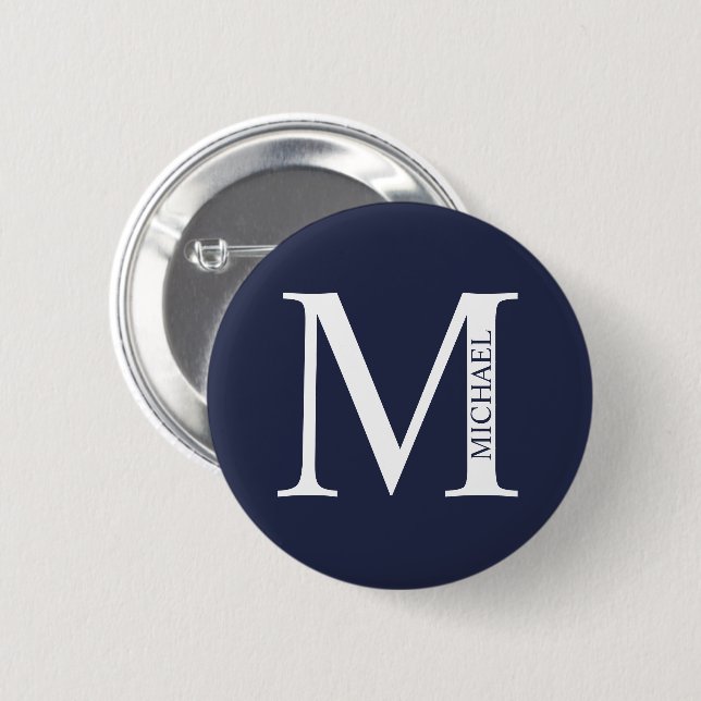Navy Blue Personalized Monogram and Name 2 Inch Round Button (Front & Back)