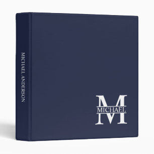 Navy Blue Personalized Monogram and Name 3 Ring Bi Binder