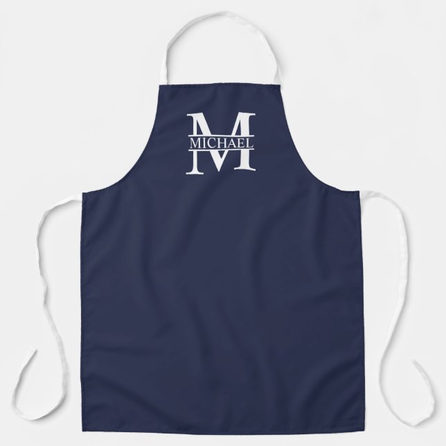Navy Blue Personalized Monogram and Name Apron (Front)