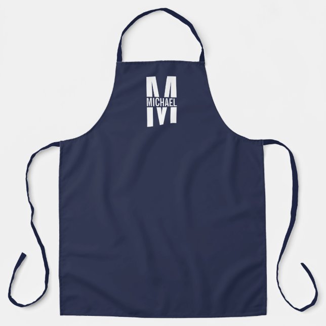 Navy Blue Personalized Monogram and Name Apron (Front)